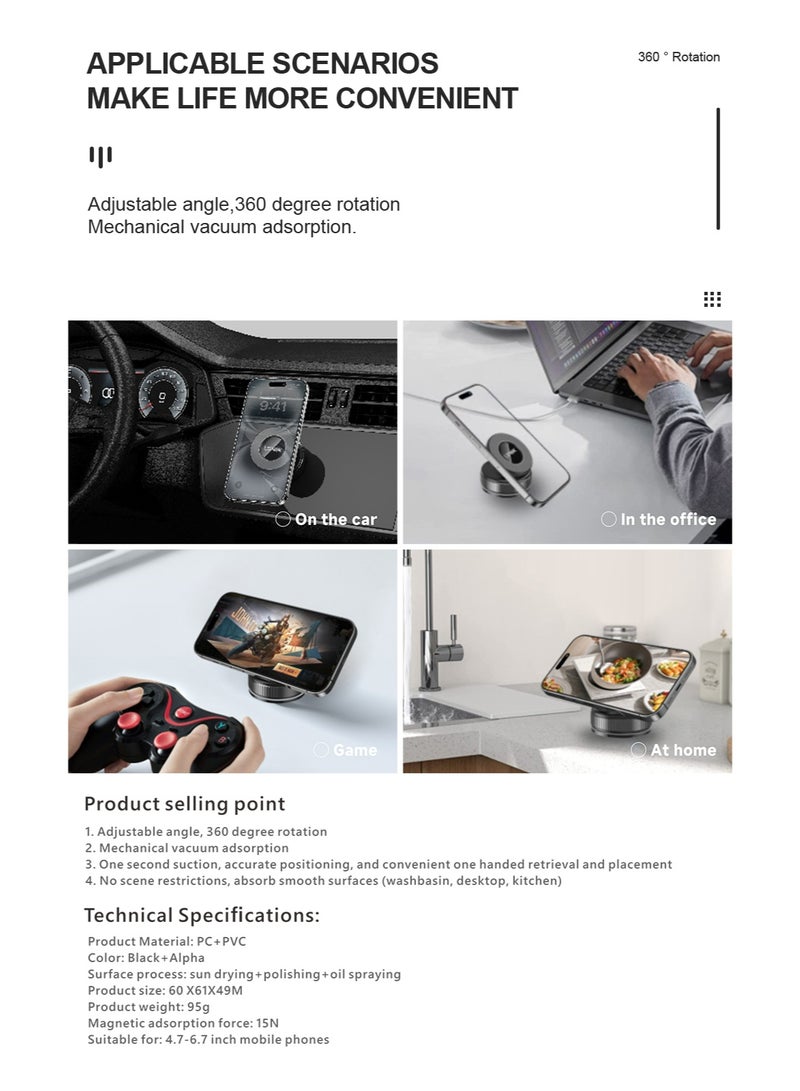 لينوك حامل موبايل مغناطيسي قابل للتعديل من دون استخدام اليدين بزاوية 360° مع قاعدة لاصقة للسيارة والجيم والمراية والأسطح الملساء لأجهزة آيفون واندرويد وجميع الموبايلات من لينوك - Image 5